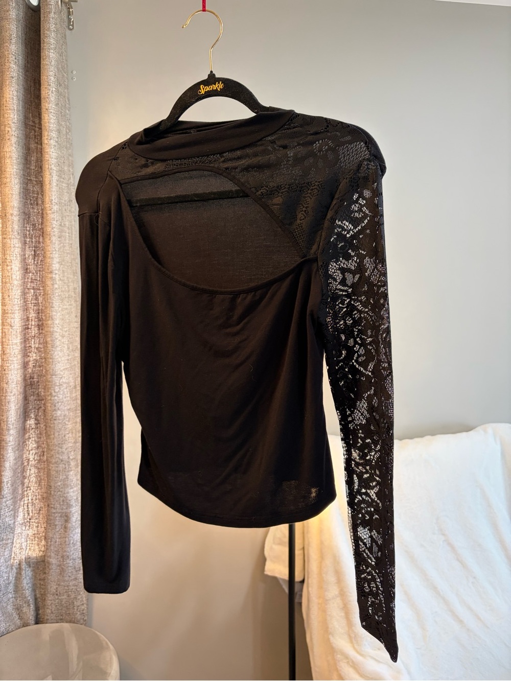 Black Lace-Sleeve Women’s Top